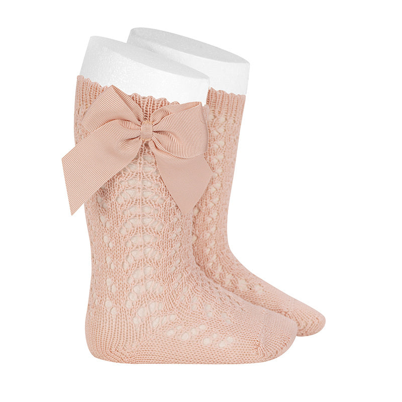 Condor Nude Openwork Knee High Socks with Bow