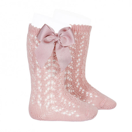 Condor Dusty Pink Openwork Knee High Socks with Bow