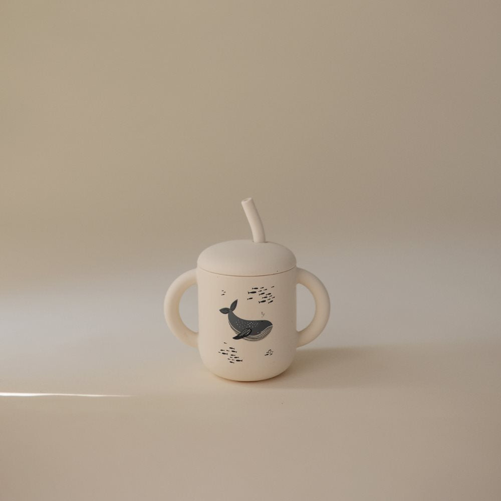 Mushie Silicone Training Cup + Straw Whales