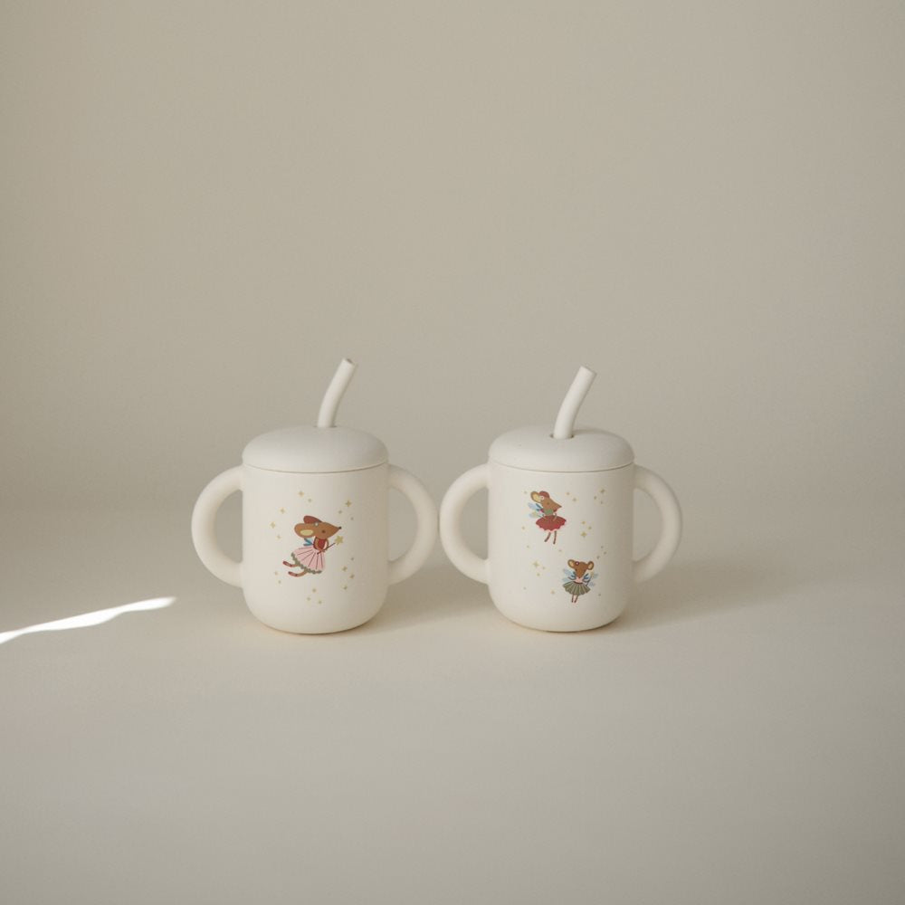 Mushie Silicone Training Cup + Straw Fairy Mice