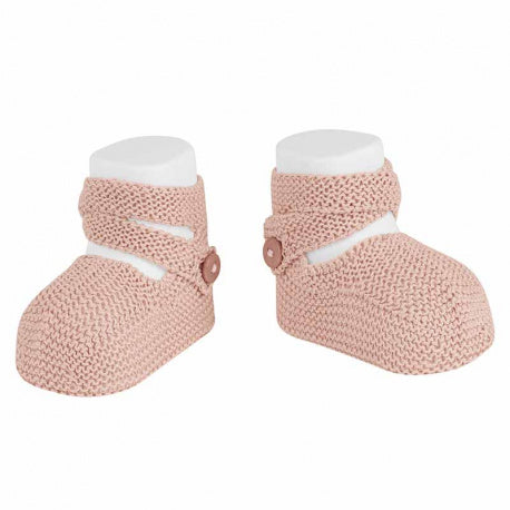 Condor Garter stitch baby booties with button Nude