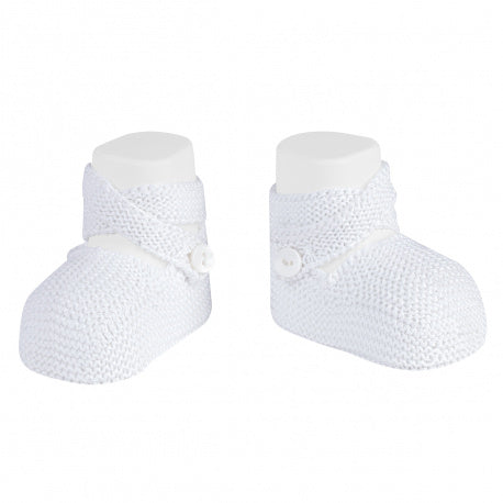 Condor Garter stitch baby booties with button White