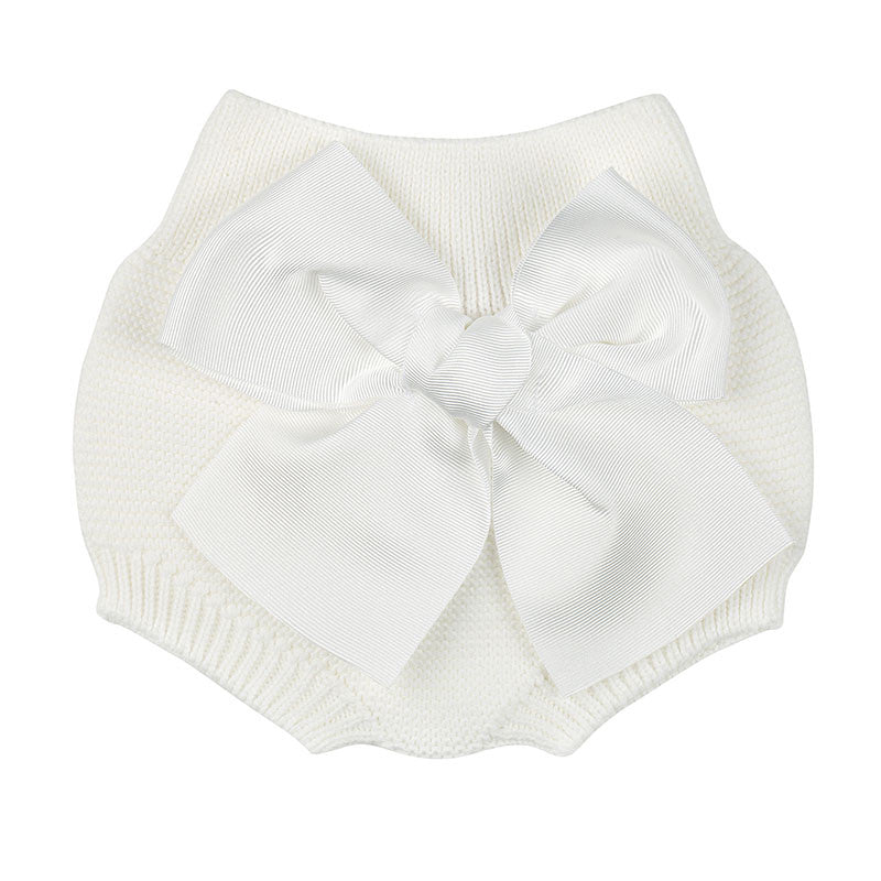 Condor Garter Stitch Culotte with Large Grosgrain Bow Cream