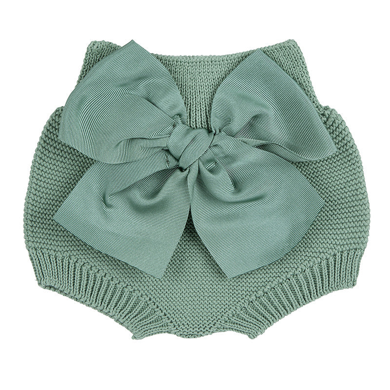 Condor Garter Stitch Culotte with Large Grosgrain Bow Jade