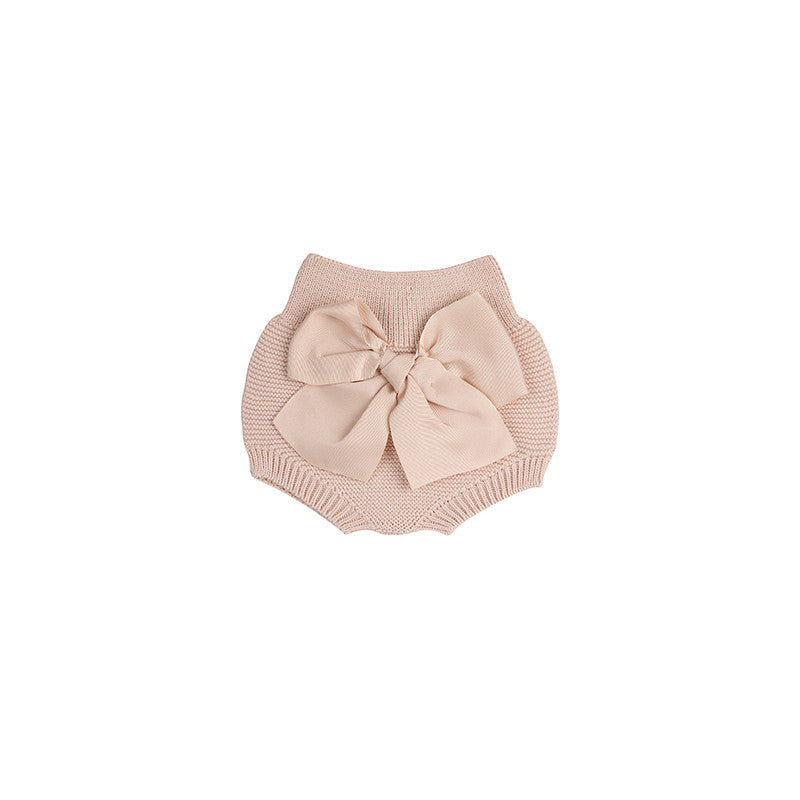 Condor Garter Stitch Culotte with Large Grosgrain Bow Nude