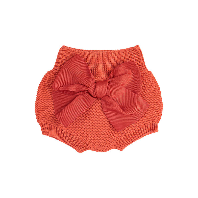 Condor Garter Stitch Culotte with Large Grosgrain Bow Poppy Red