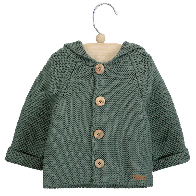 Condor Garter stitch hooded short coat Lichen Green