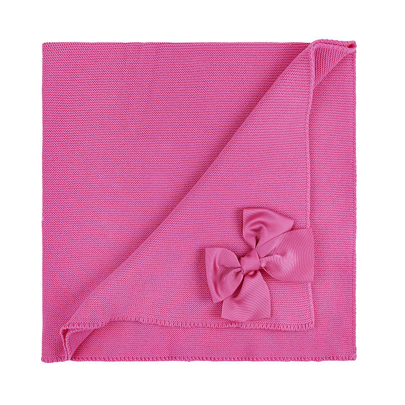 Condor Garter Stitch Shawl with Large Grosgrain Bow Fuchsia