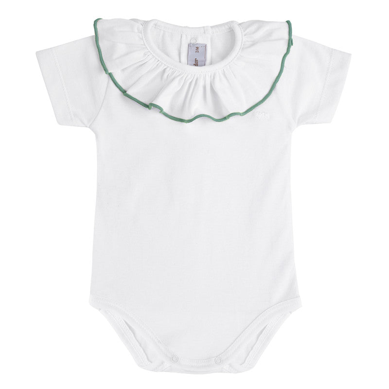 Condor Heart Bodysuit with Contrasted Collar White/Jade