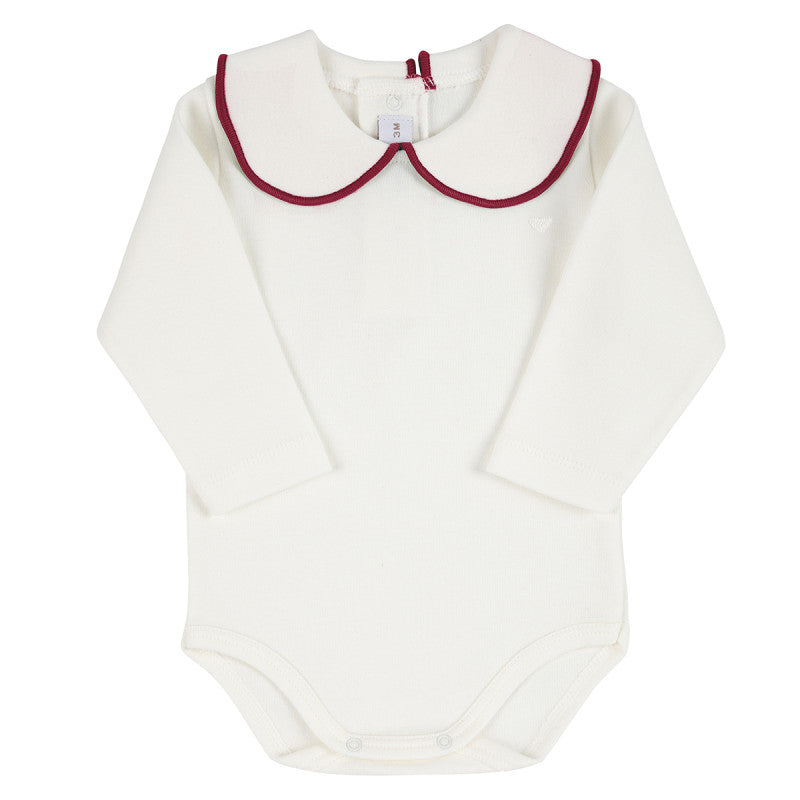 Condor Heart embroidery body with round neck and scallop Cream/Garnet