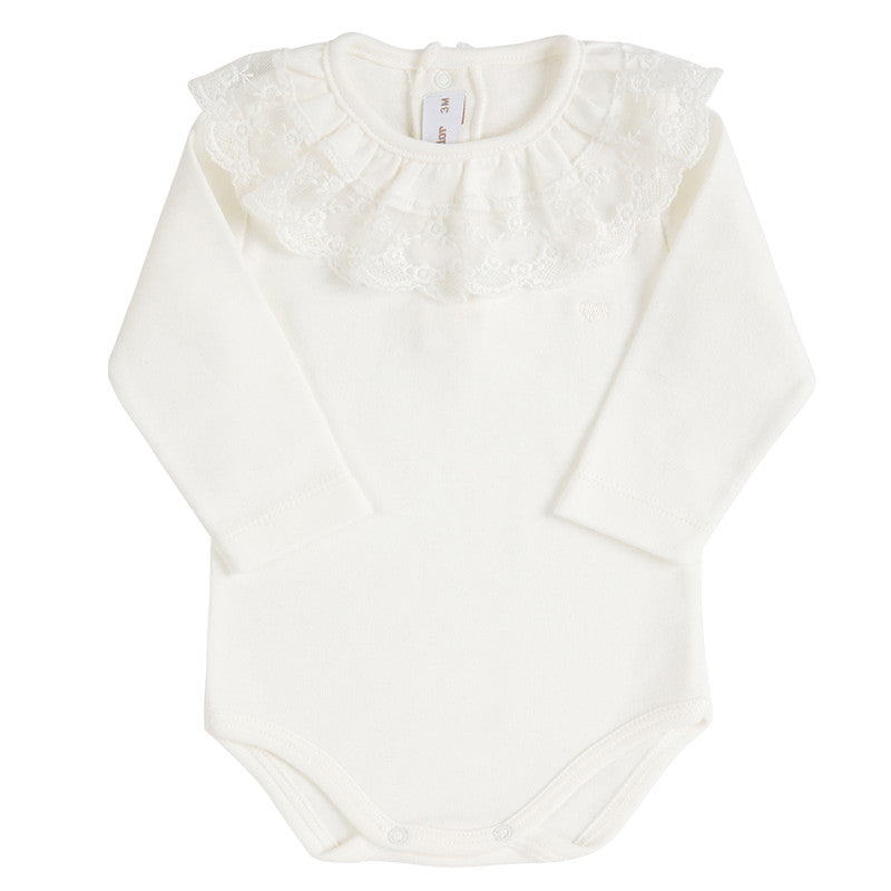Condor Heart embroidery body with bobbin lace collar Cream