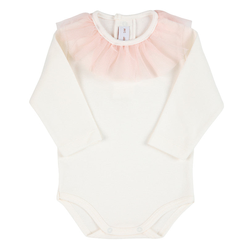 Condor Heart embroidery body with frill tulle collar Cream/Old Rose