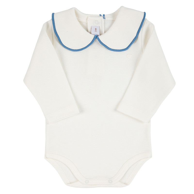 Condor Heart embroidery body with round neck and scallop Cream/French Blue