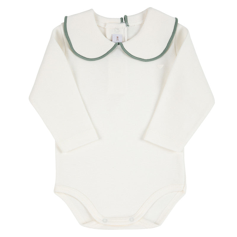 Condor Heart embroidery body with round neck and scallop Cream/Lichen Green