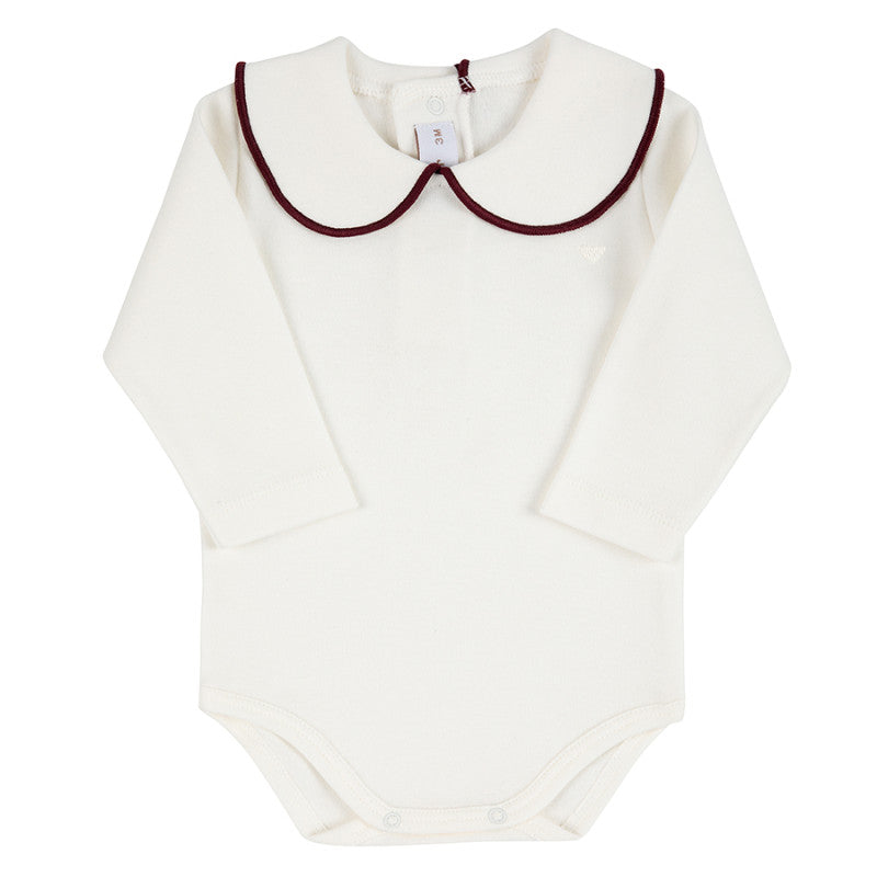 Condor Heart embroidery body with round neck and scallop Cream/Syrah