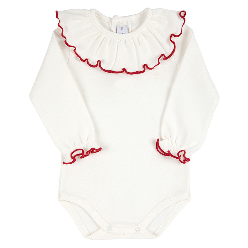 Condor Heart embroidery body with scallop collar and cuff Cream/Red Velvet