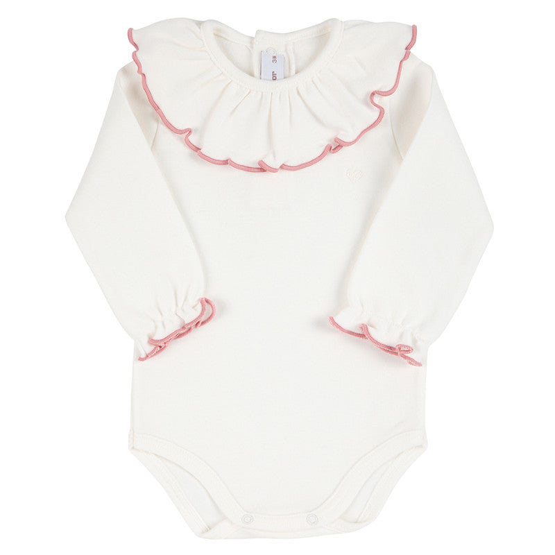 Condor Heart embroidery body with scallop collar and cuff White/Pink