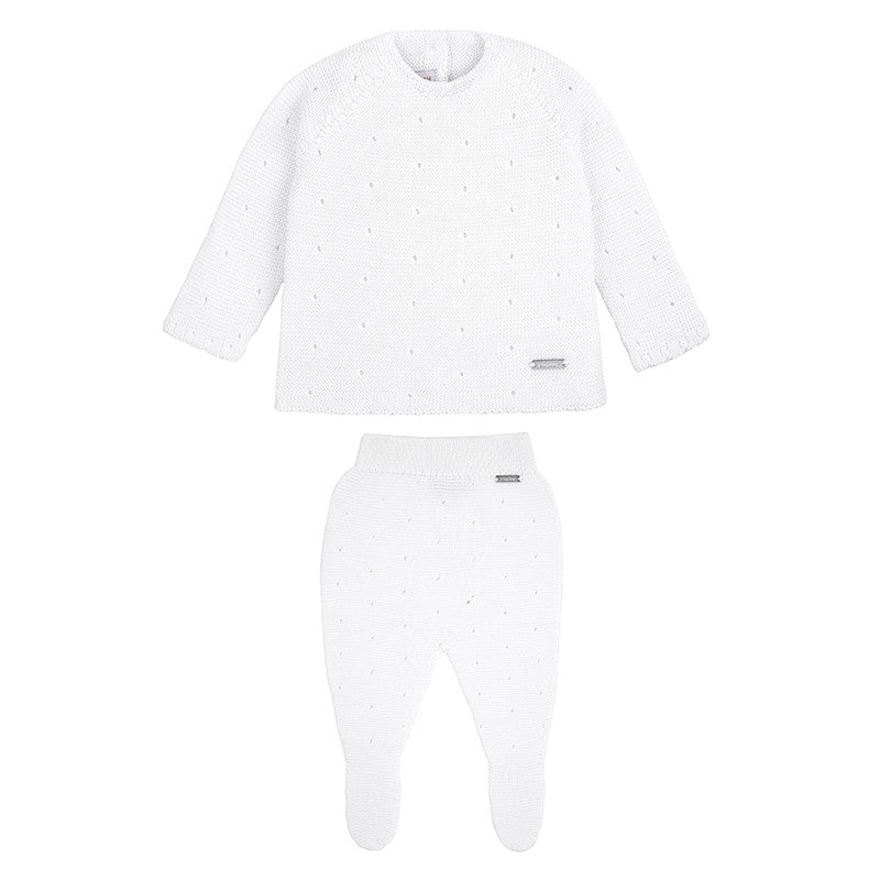 Condor Link Stitch Set (sweater + footed leggings) White
