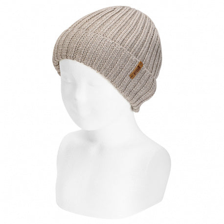 Condor Merino wool-blend fold-over ribbed beanie Nougat