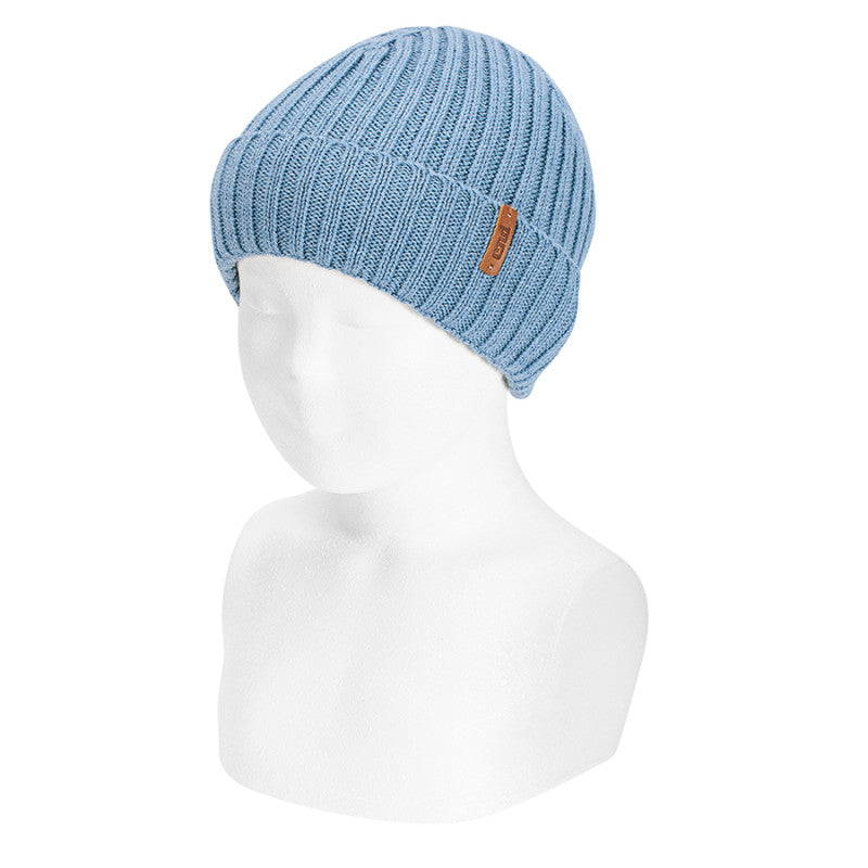 Condor Merino wool-blend fold-over ribbed beanie Air Blue