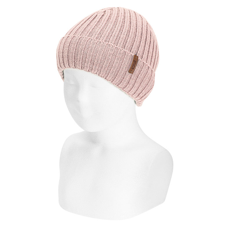 Condor Merino wool-blend fold-over ribbed beanie Nude