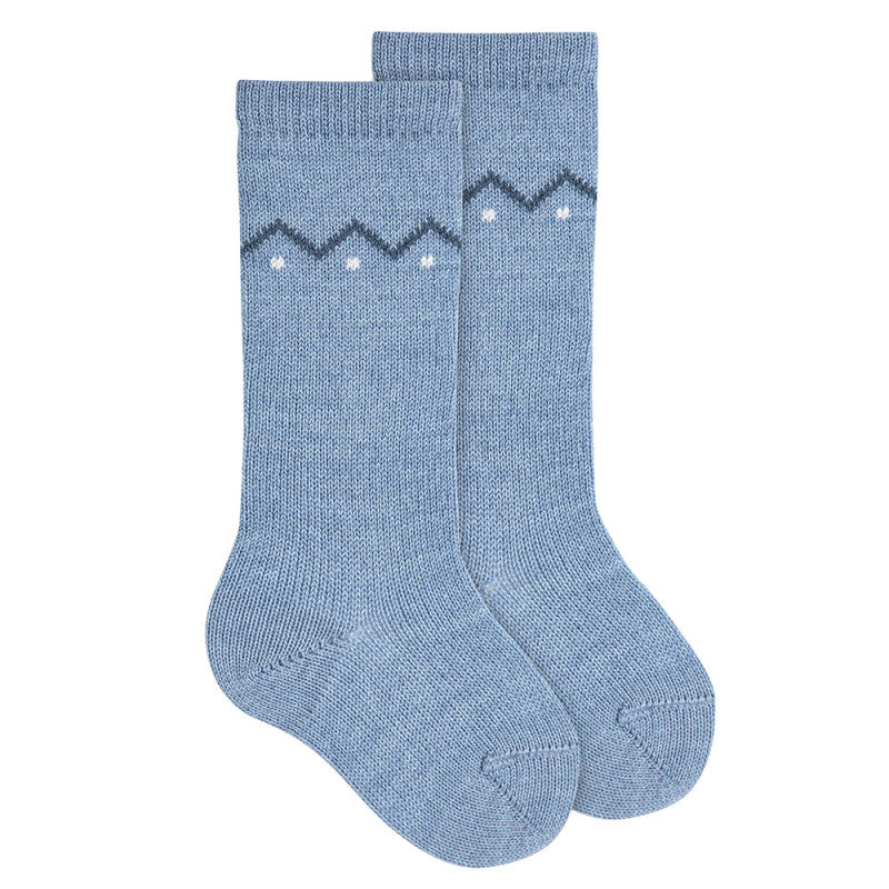 Condor Merino wool-blend knee socks with border detail Air Blue