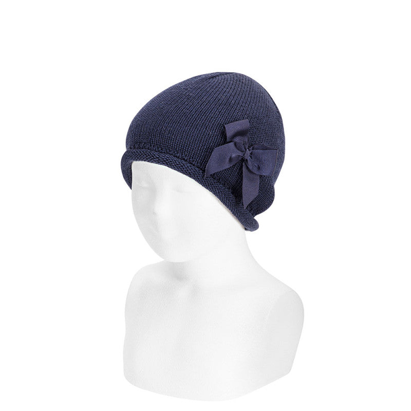 Condor Merino Wool-blend Knit Hat with Grosgrain Bow Navy