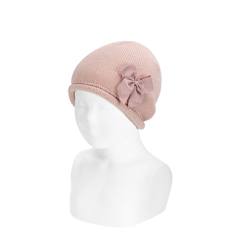 Condor Merino Wool-blend Knit Hat with Grosgrain Bow Nude