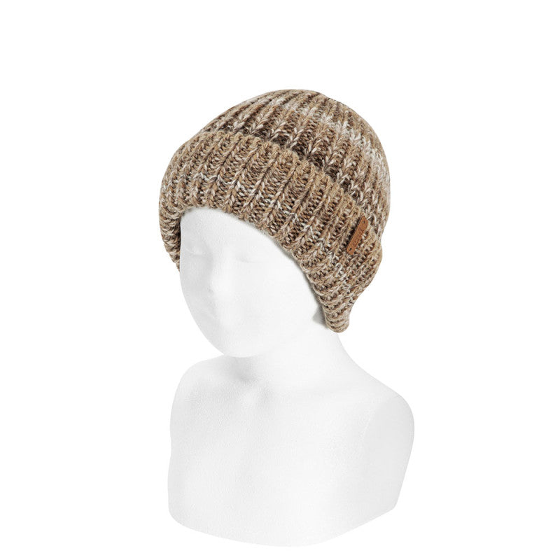 Condor 100% Merino Wool Rib Headband with Earflaps Beige Multi