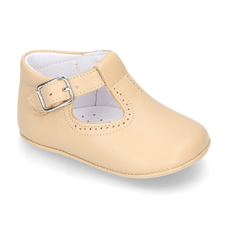 Classic Cream Leather T-Bar Pram Shoes