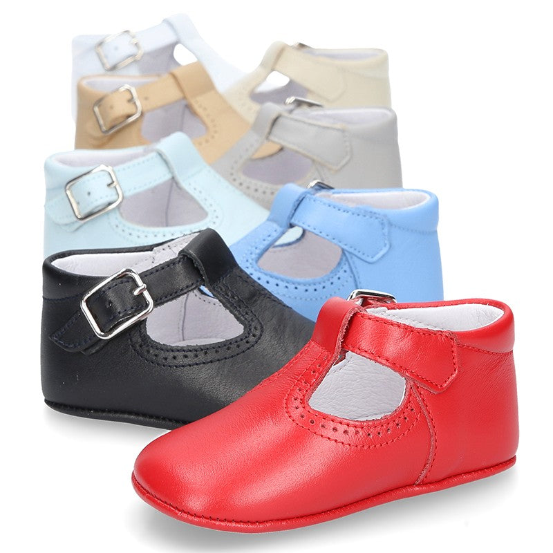 Classic Red Leather T-Bar Pram Shoes