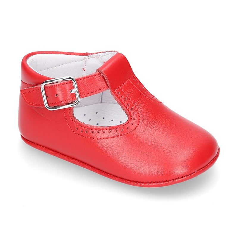 Classic Red Leather T-Bar Pram Shoes