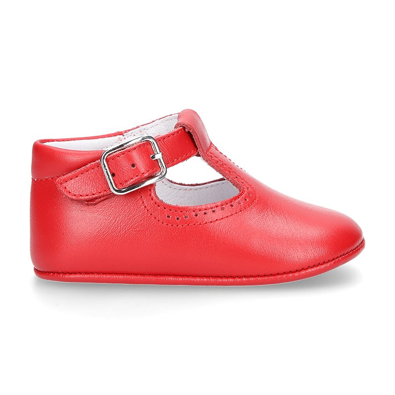 Classic Red Leather T-Bar Pram Shoes