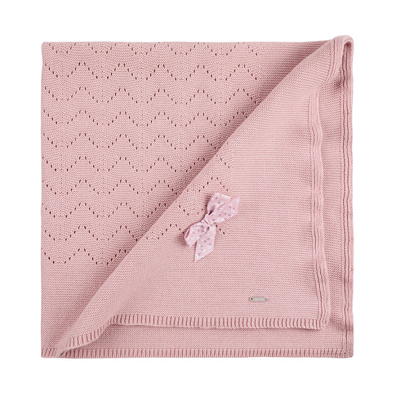 Condor Openwork garter stitch shawl w/Liberty flower bow Pale Pink