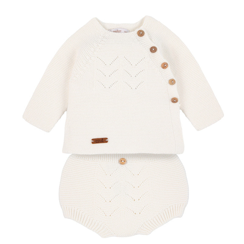 Condor Openwork Set Long Sleeved Flared Sweater + Bloomers Cream