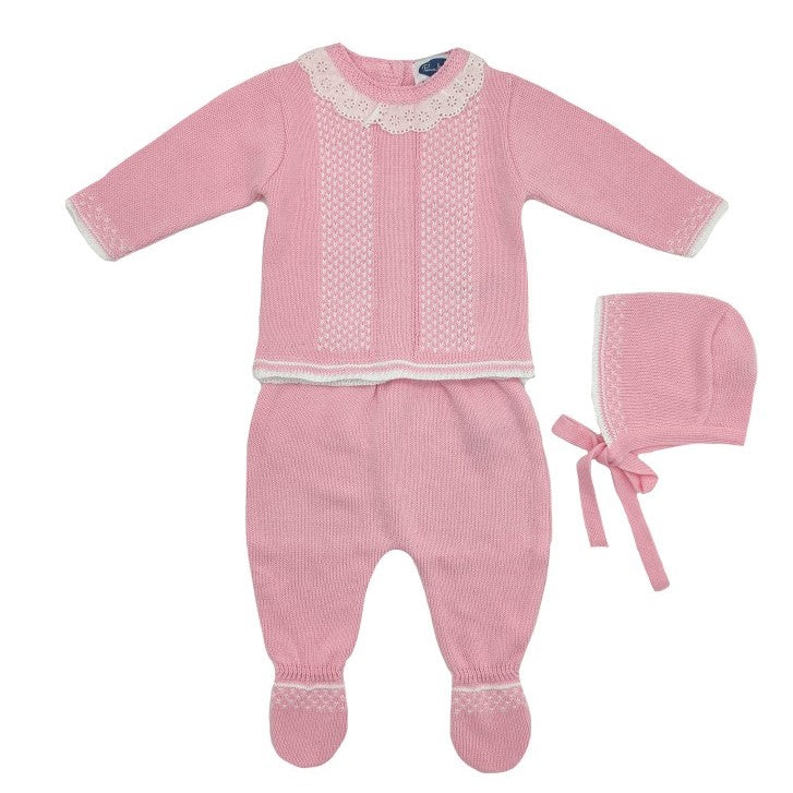 Baby Pink Knitted 3 Pieces Set