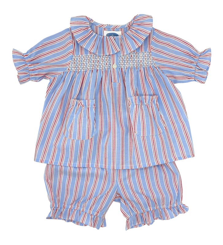 Girl Blue & Red Stripe Pyjama