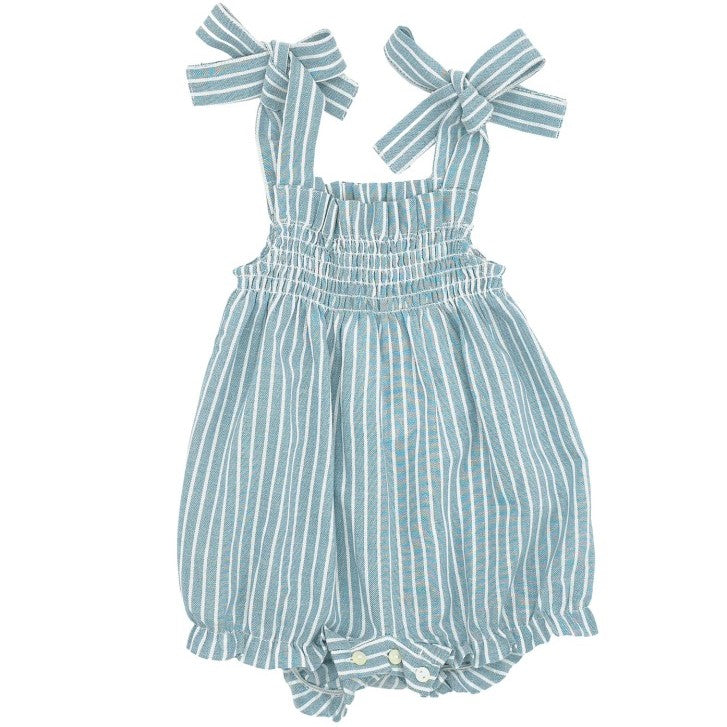 Baby Blue & White Stripe Shirred Romper
