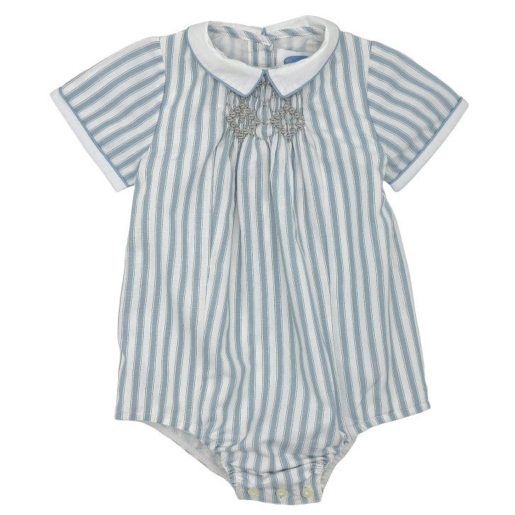 Baby Green Stripe Hand Smocked Romper