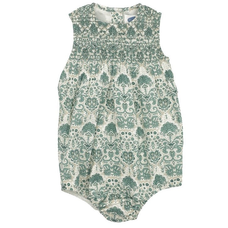 Baby Green Floral Hand Smocked Classic Romper