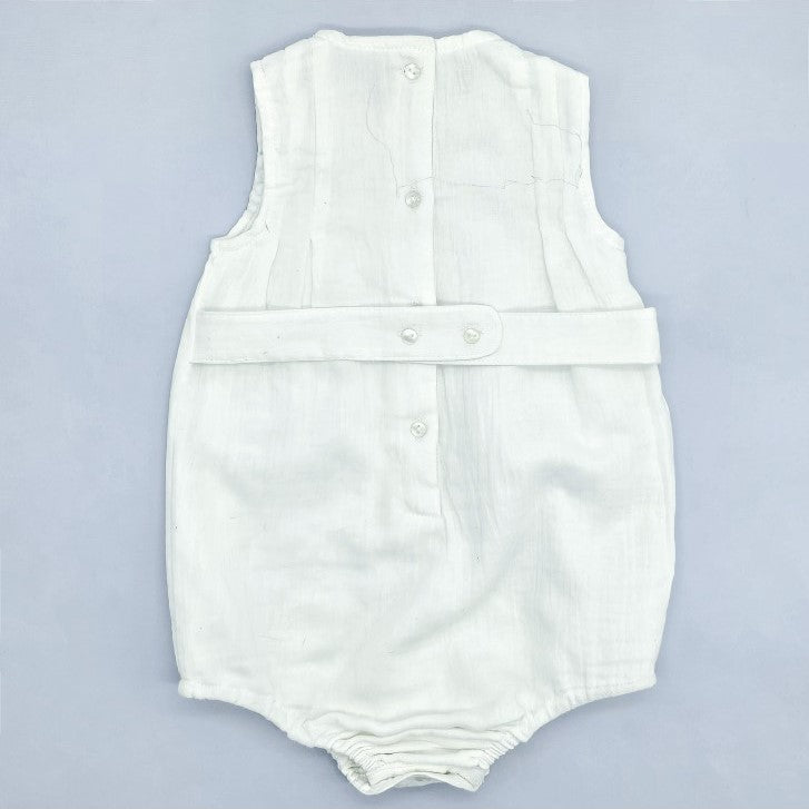Baby White with Blue Hand Smocked Romper