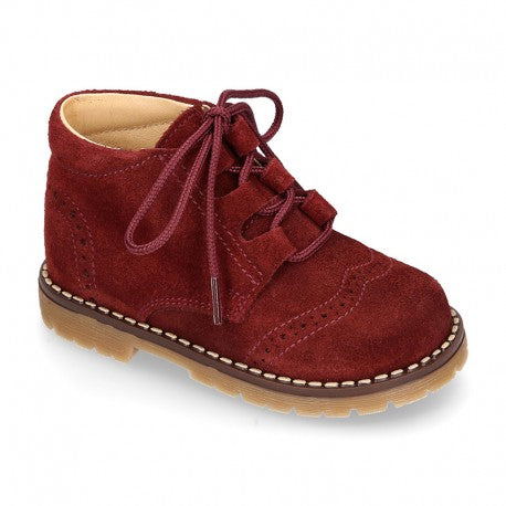 Classic Burgundy Suede Leather English Boots