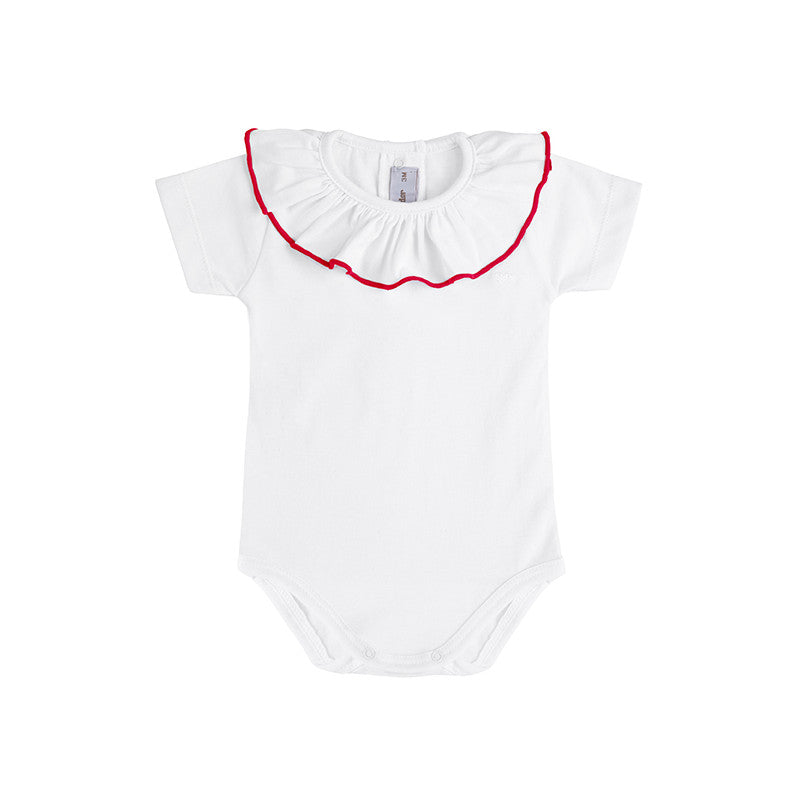 Condor Heart Bodysuit with Contrasted Collar White/Poppy Red