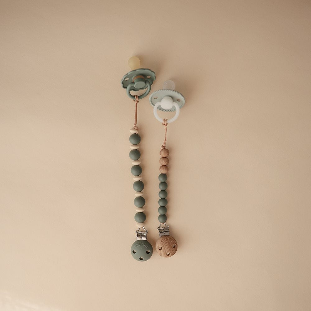 Mushie Pacifier Clips Luna Dried Thyme