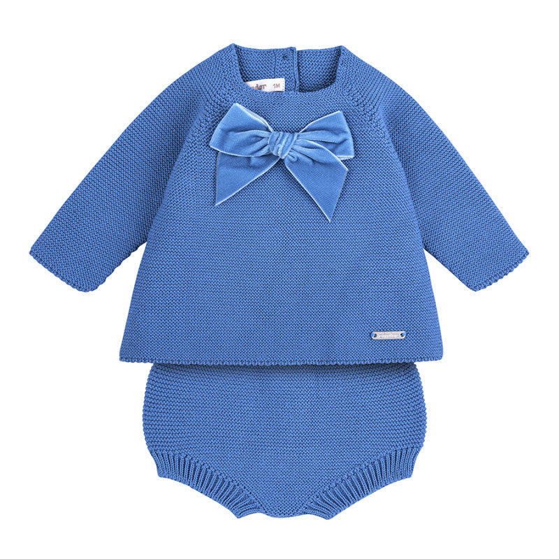 Condor Velvet bow set (sweater + culotte) French Blue