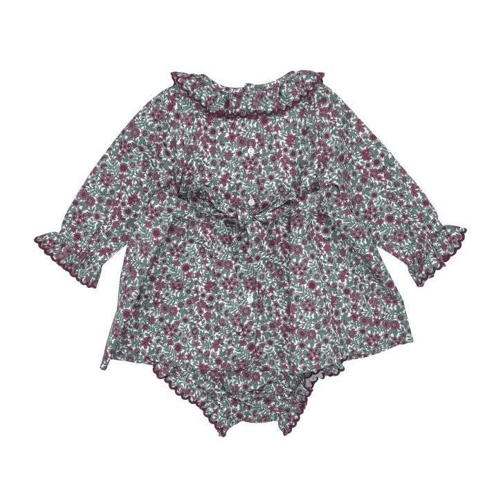 Girl Burgundy Floral Hand Smocked Dress