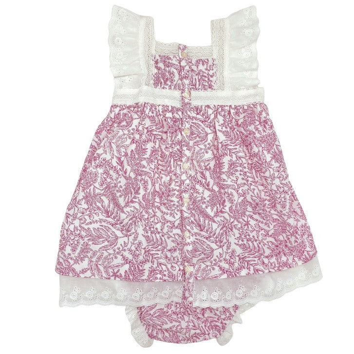 Girl Burgundy Toile Dress with Lace