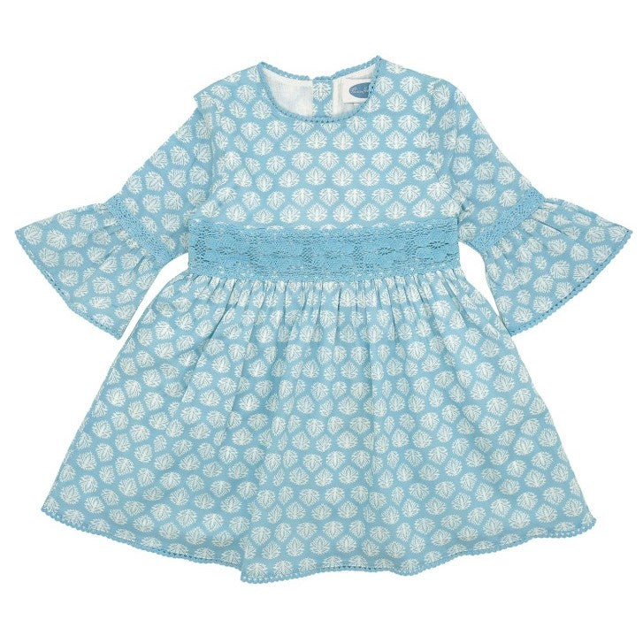 Girl Blue Flowers Dress with Lace