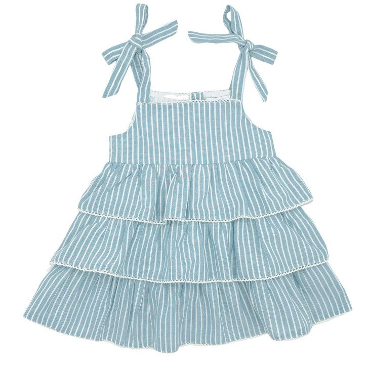 Girl Blue & White Stripe Ruffled Dress