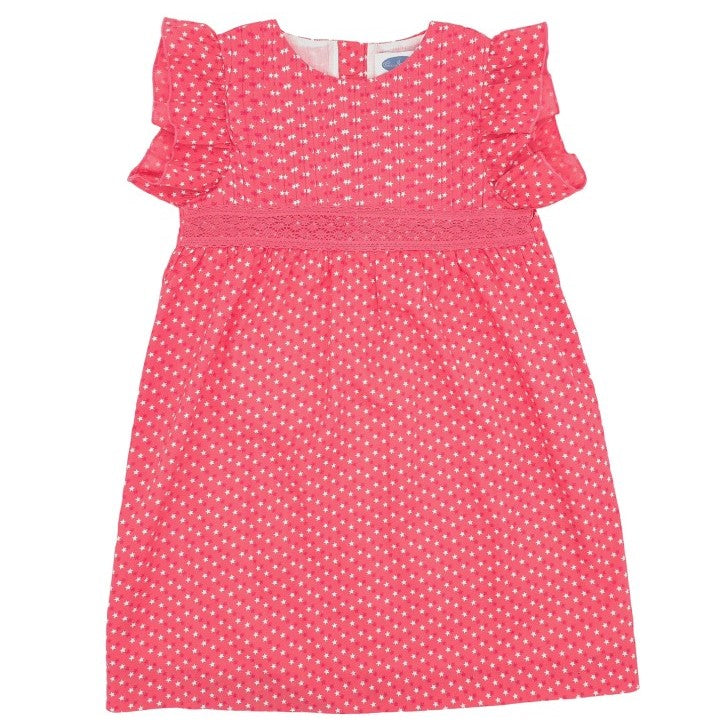 Girl Coral Stars Dress with Lace